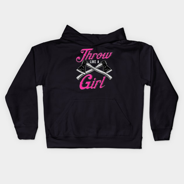 Throw Like a Girl Womens Axe Throwing Kids Hoodie by Dr_Squirrel